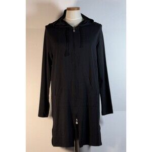 Coolibar Black Cabana Hoodie Longline Zip-Up Jacket UPF 50+ Protection Large